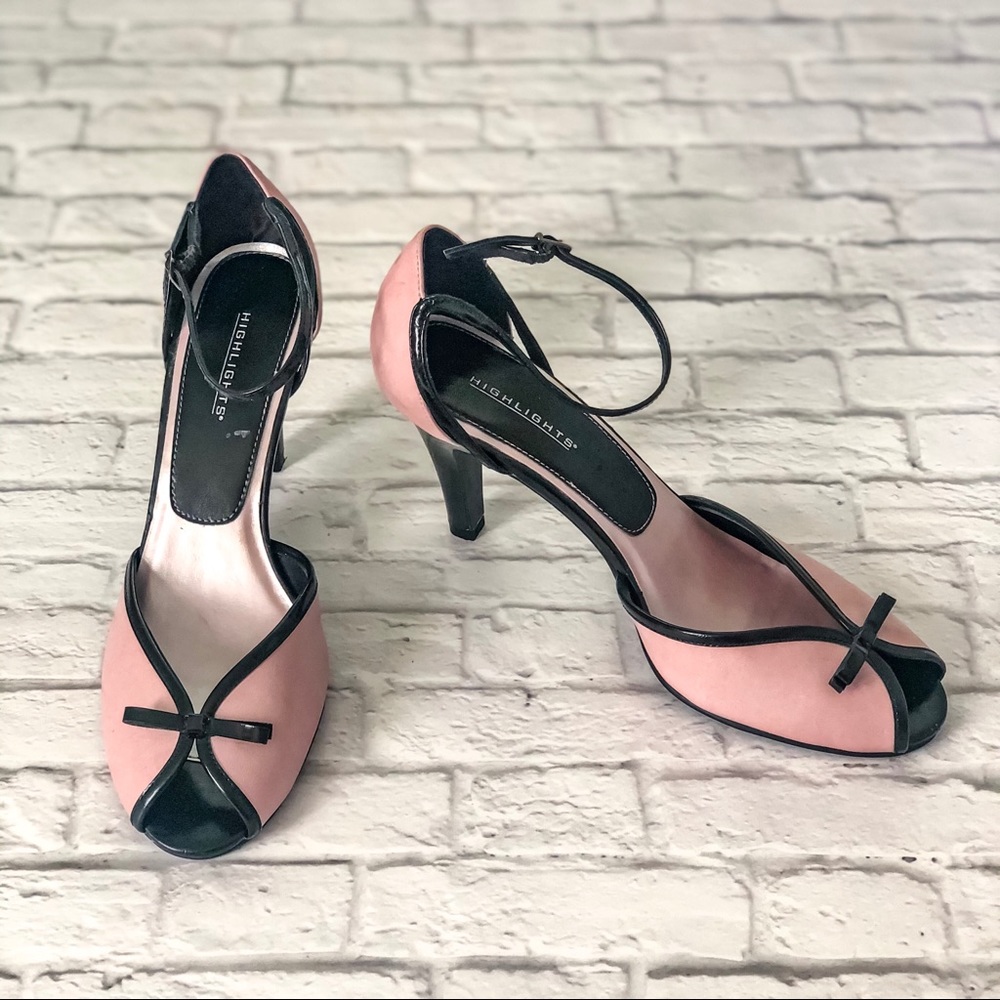 Pink & Black Peep Toe Heels